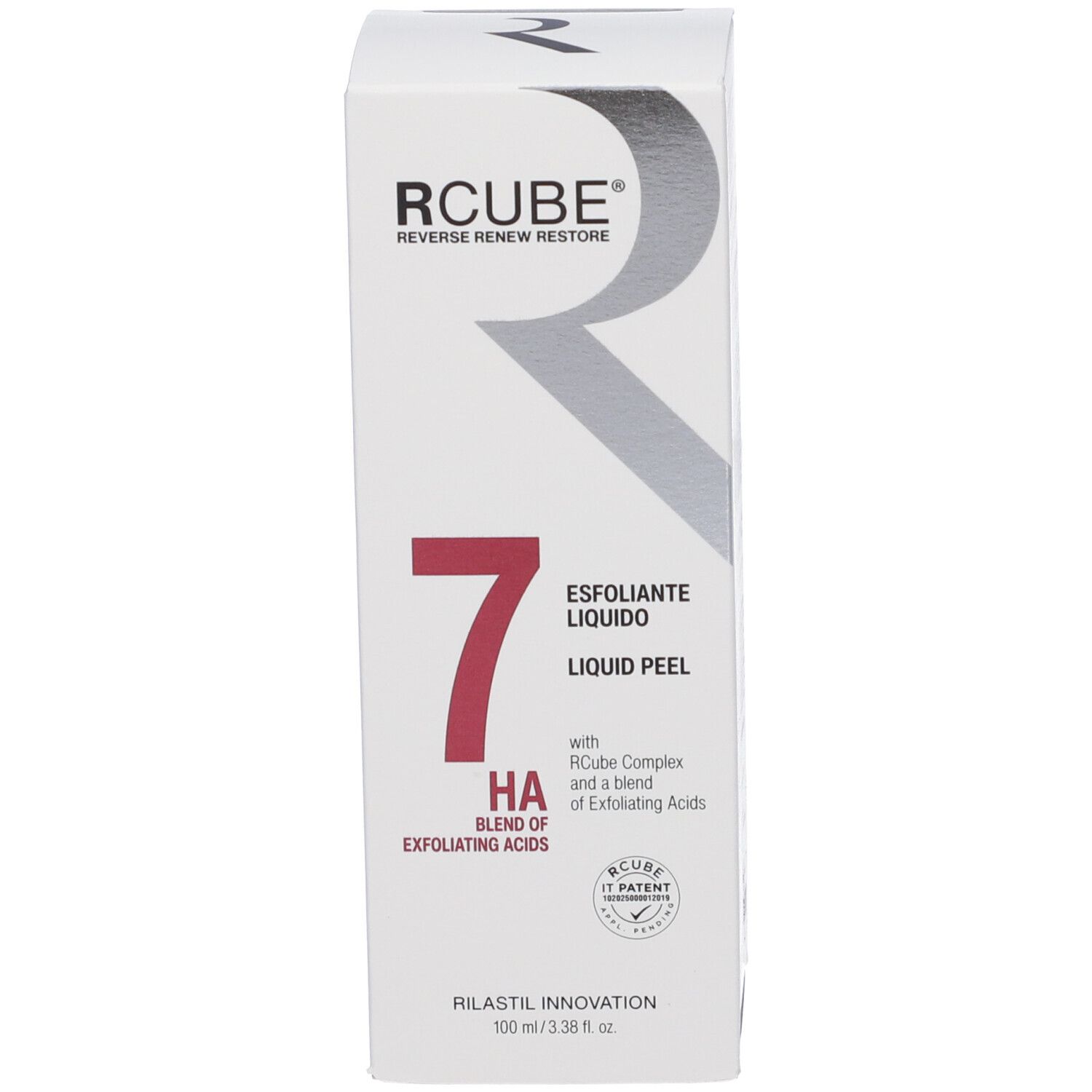 Confezione "RCUBE 7 HA Liquid Peel" con acidi esfolianti, 100ml.