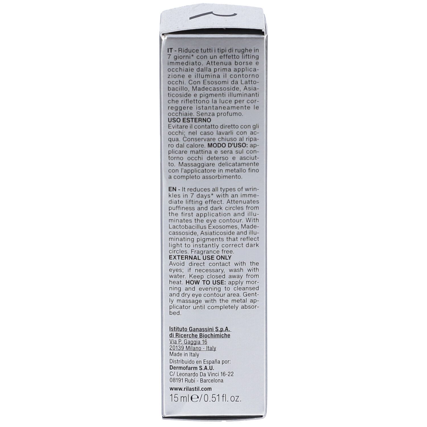 Rilastil crema contorno occhi liftante e illuminante, 15 ml.