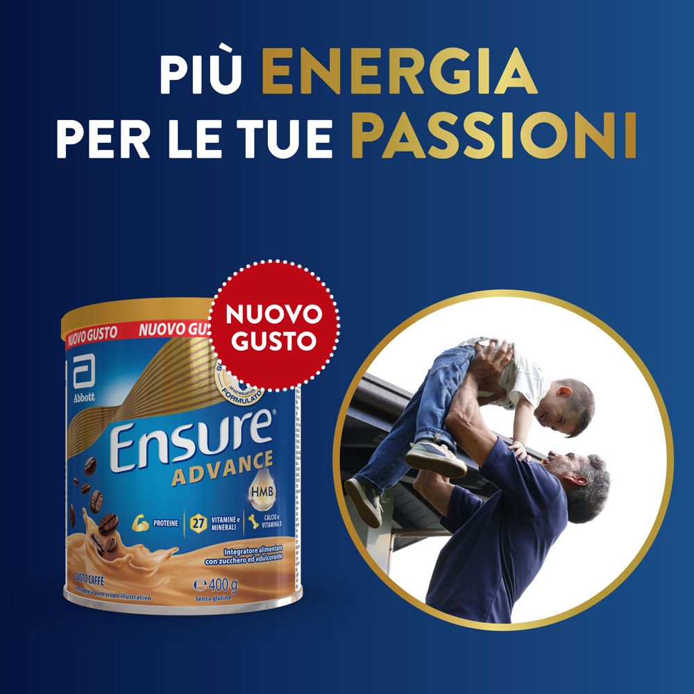 Ensure Advance Dose da 400g. Un uomo solleva un bambino.