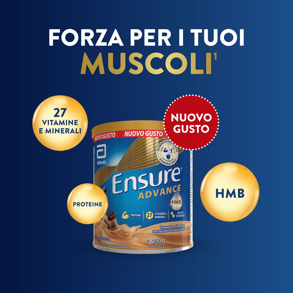 Lattina Ensure Advance con 27 vitamine e minerali, proteine e HMB.