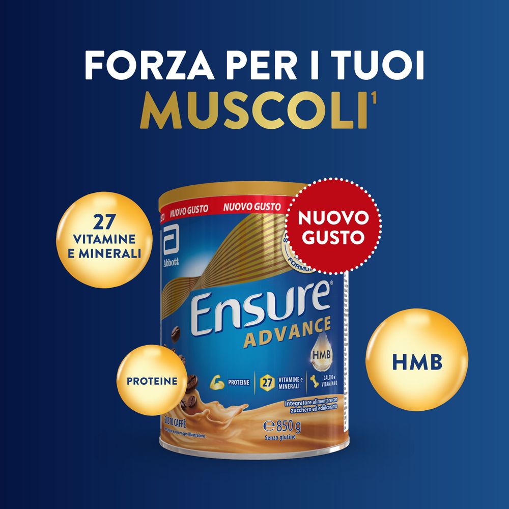 Ensure Advance in polvere in lattina, con 27 vitamine e minerali, proteine e HMB.