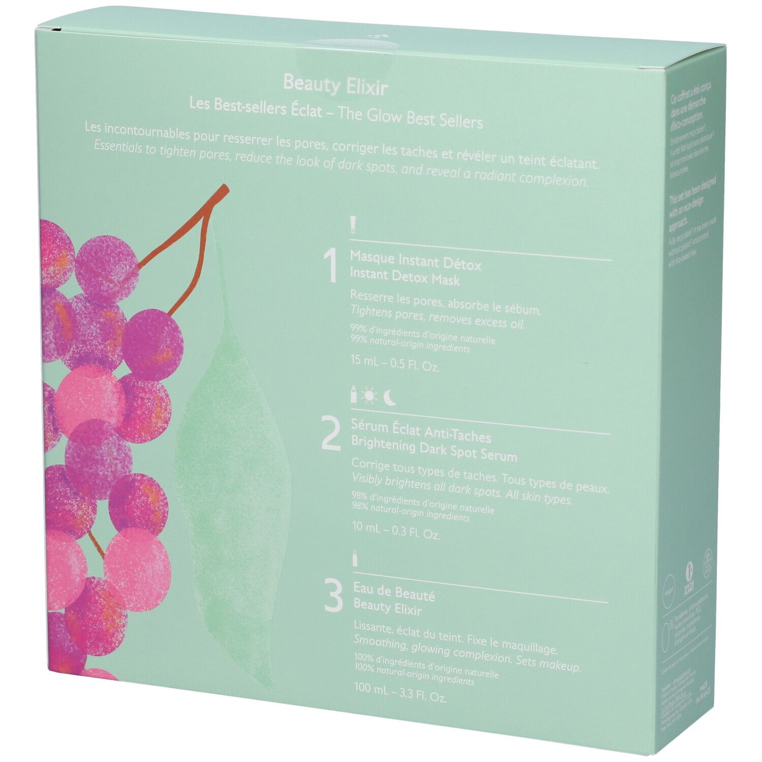 Retro confezione regalo Caudalie: Maschera Detox Istantanea, Siero Illuminante Anti-Macchie, Beauty Elixir.