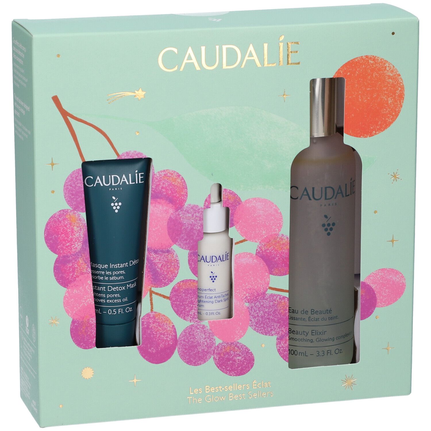 Confezione regalo Caudalie con maschera viso, siero e Beauty Elixir.