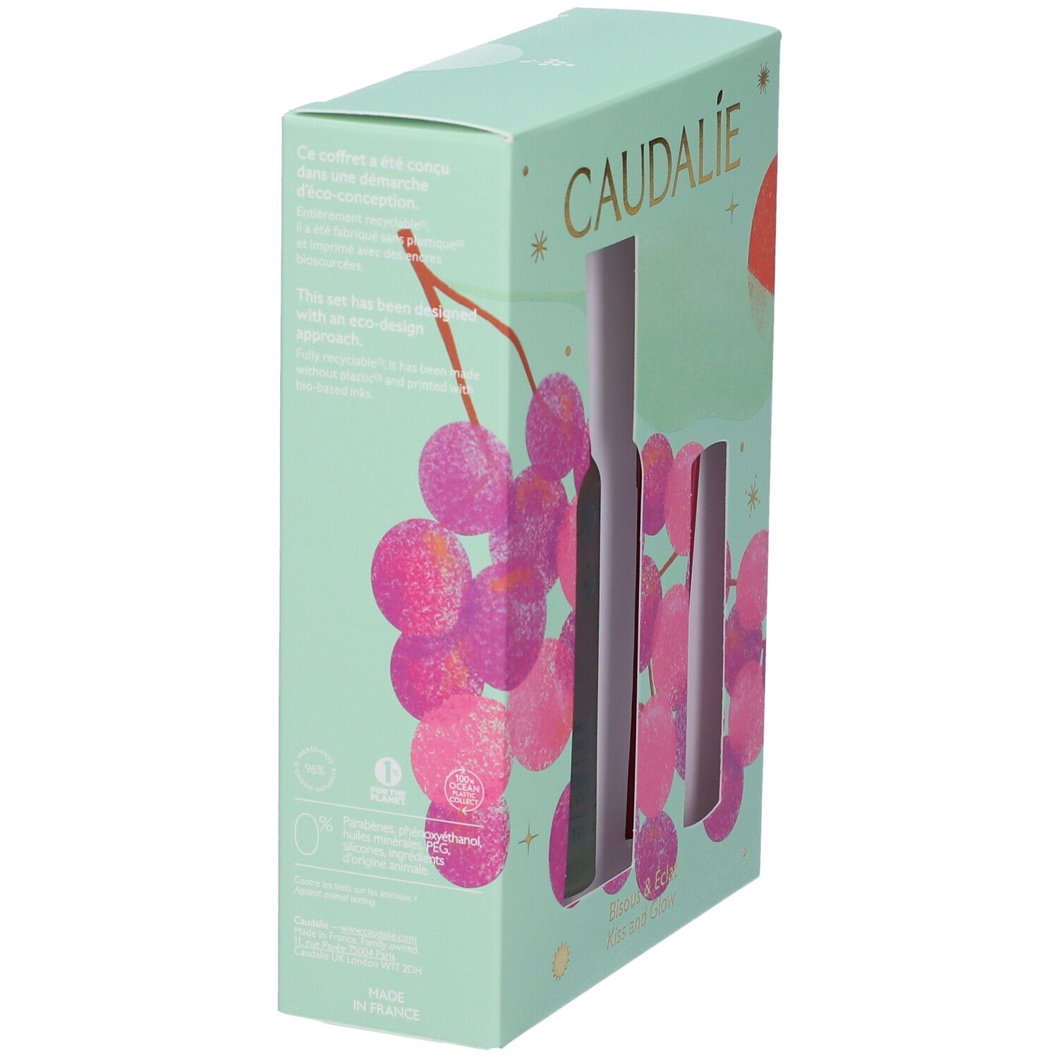 Confezione regalo Caudalie, retro con informazioni sul prodotto e ingredienti.
