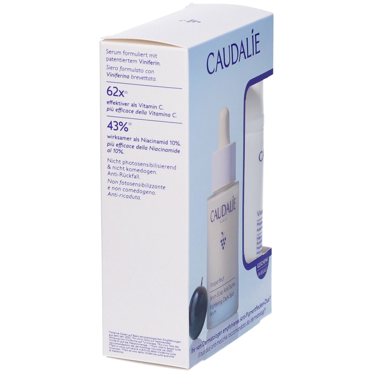 Set Caudalie Vinoperfect: Retro della confezione con informazioni sul prodotto.