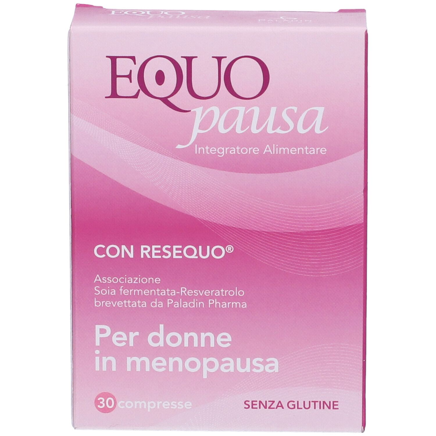 Fronte della confezione Equopausa Complete, rosa con motivo a onde e nome del prodotto.