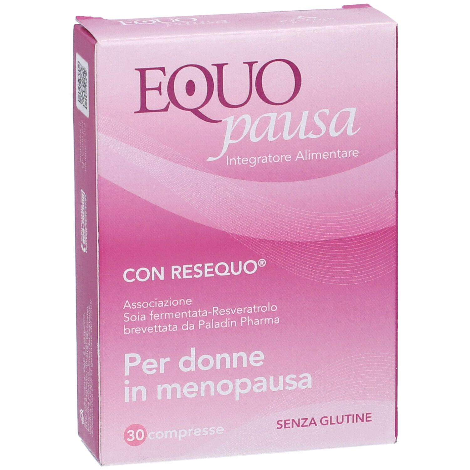 Fronte della confezione Equopausa Complete, rosa con motivo a onde e nome del prodotto.
