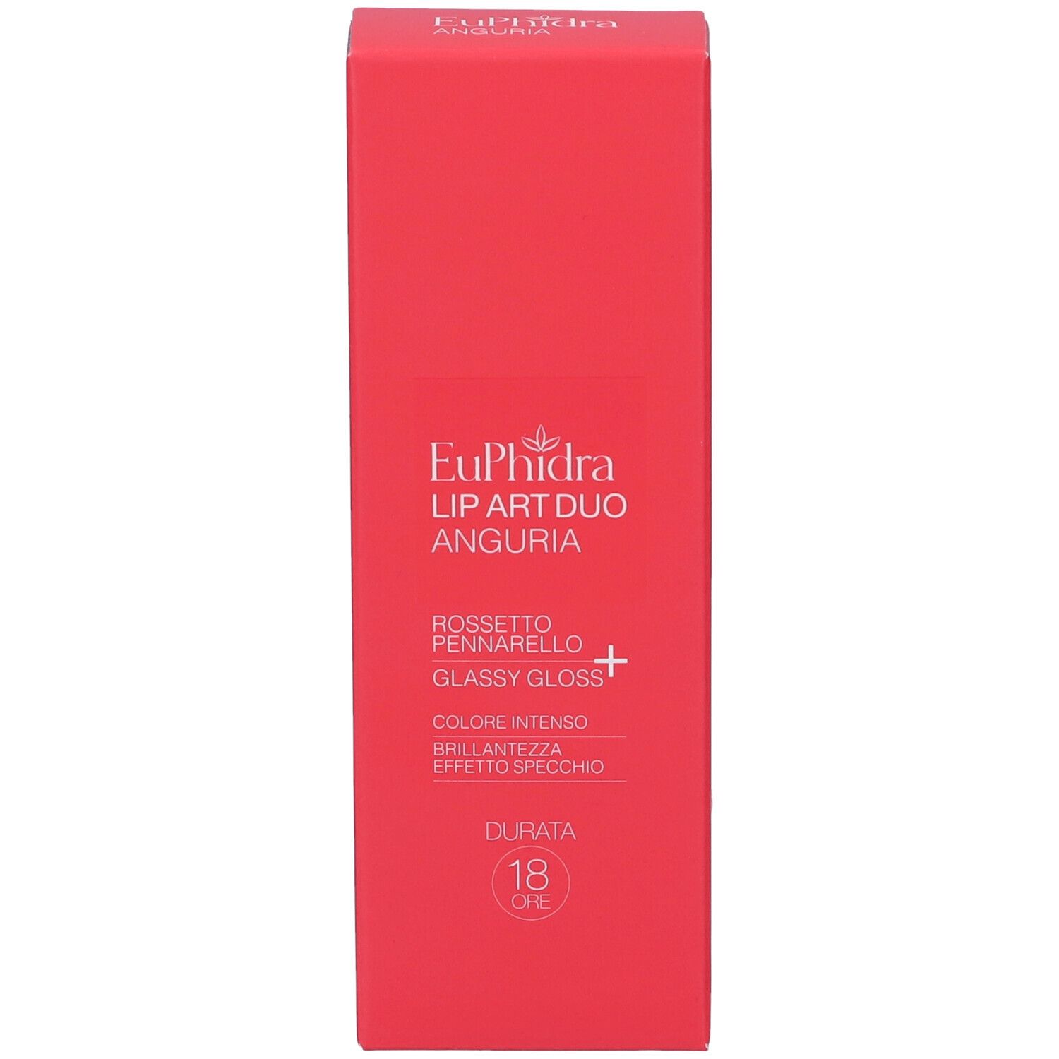 Confezione rossa per Euphidra Lip Art Duo Anguria. Rossetto e gloss per 18 ore di tenuta.