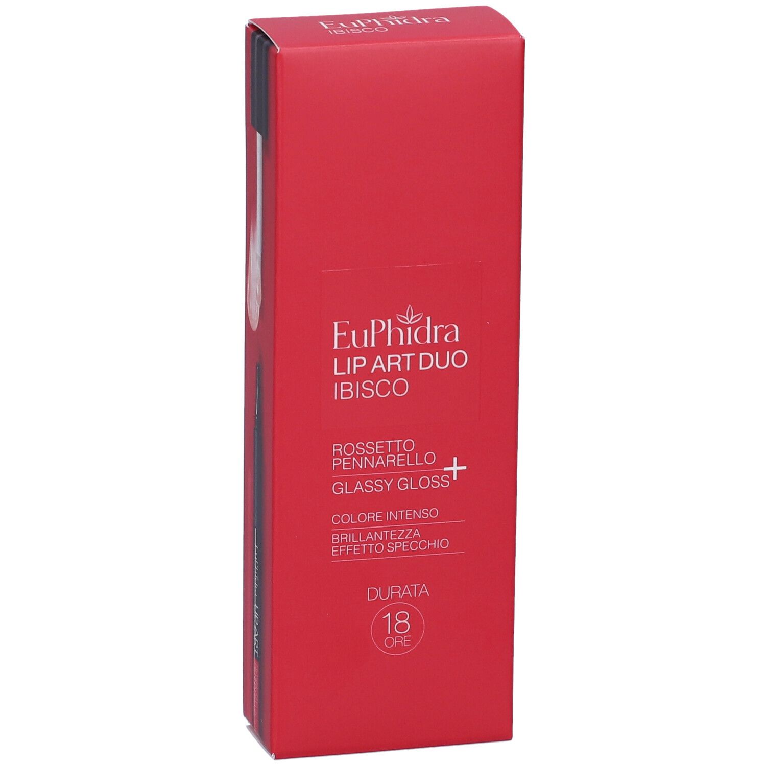 Euphidra Lip Art Duo Ibisco: rossetto e gloss in confezione rossa.