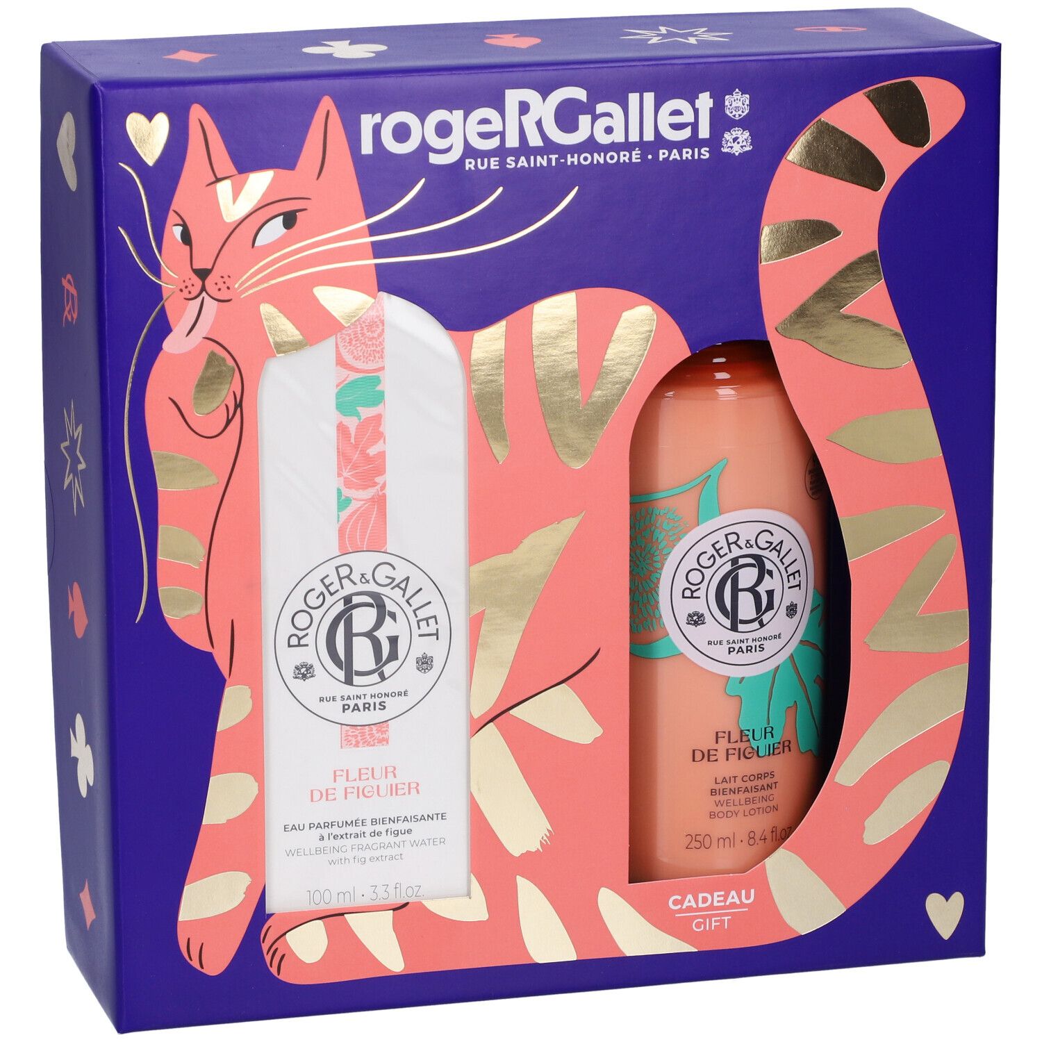 Roger & Gallet Set Regalo: Fleur de Figuier Eau Parfumante, Lozione Corpo. Design gatto.