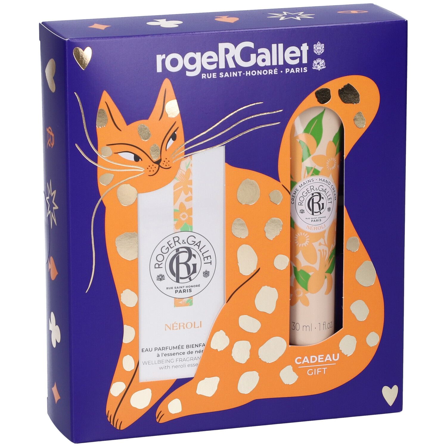 Set regalo Roger & Gallet con gatto, contiene Néroli Eau Parfumée Bienfaisante.