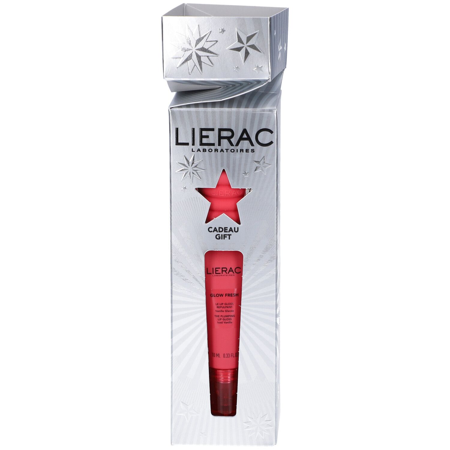 Confezione regalo Lierac con un piccolo tubetto e una confezione argentata.