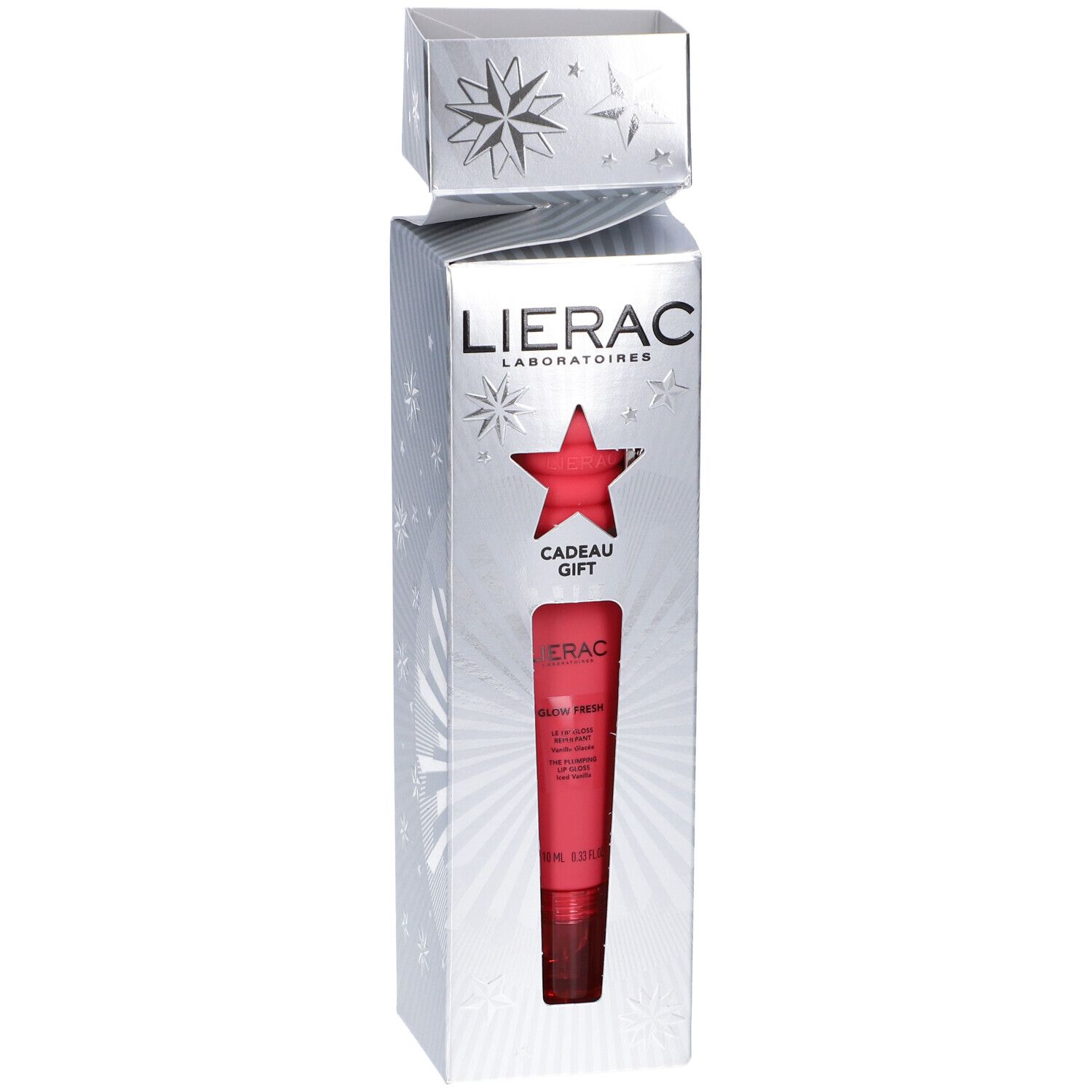 Set regalo cosmetico Lierac a forma di cracker con prodotto per la cura della pelle.