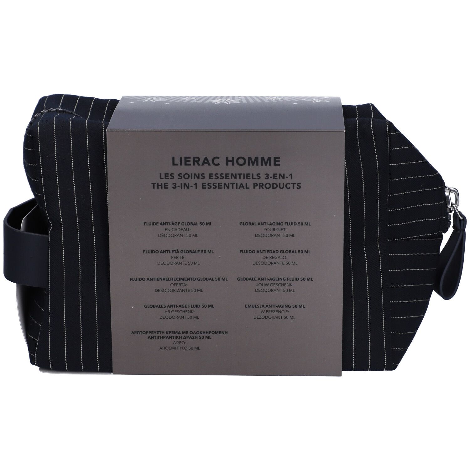 Set Lierac Homme: beauty case con tre prodotti 3-in-1.