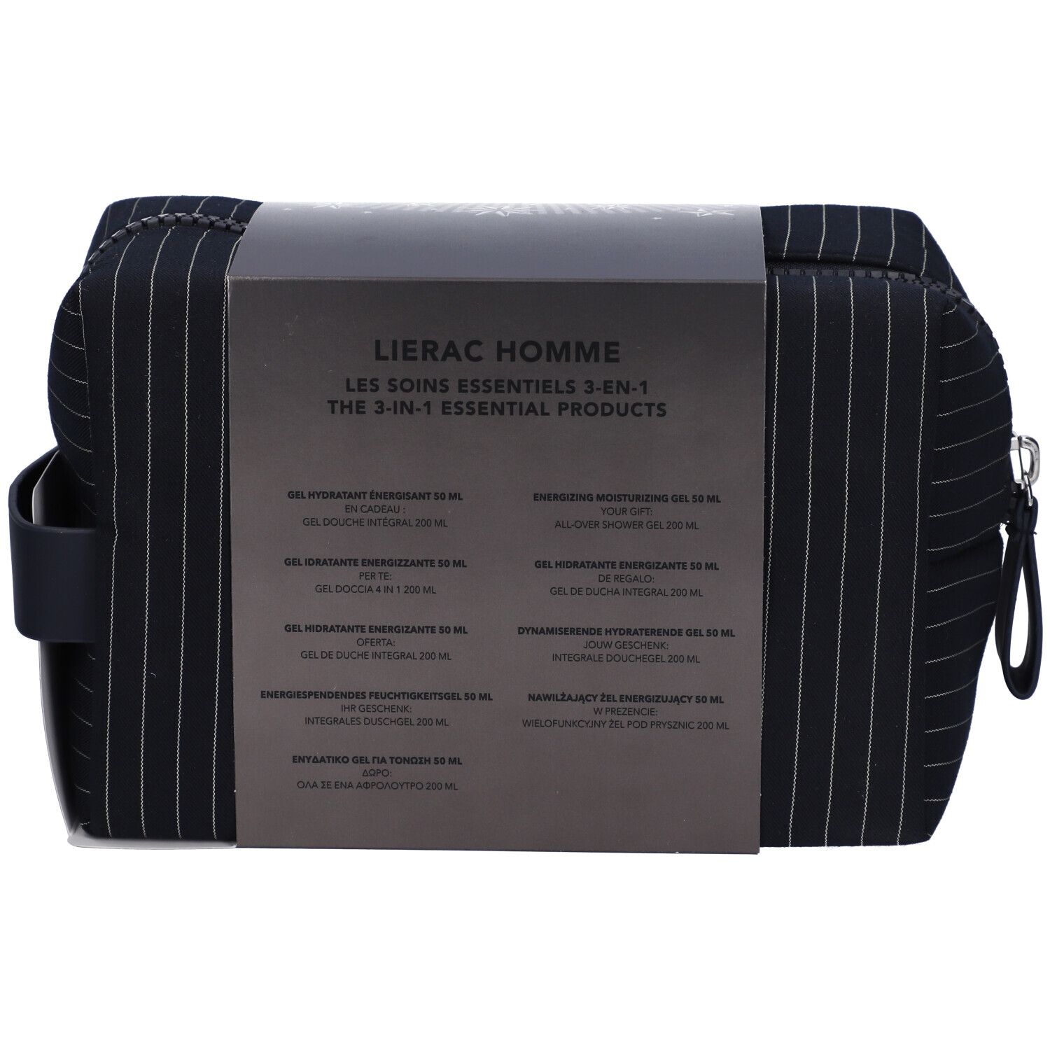 Beauty case Lierac Homme con due prodotti per la cura dell'uomo.