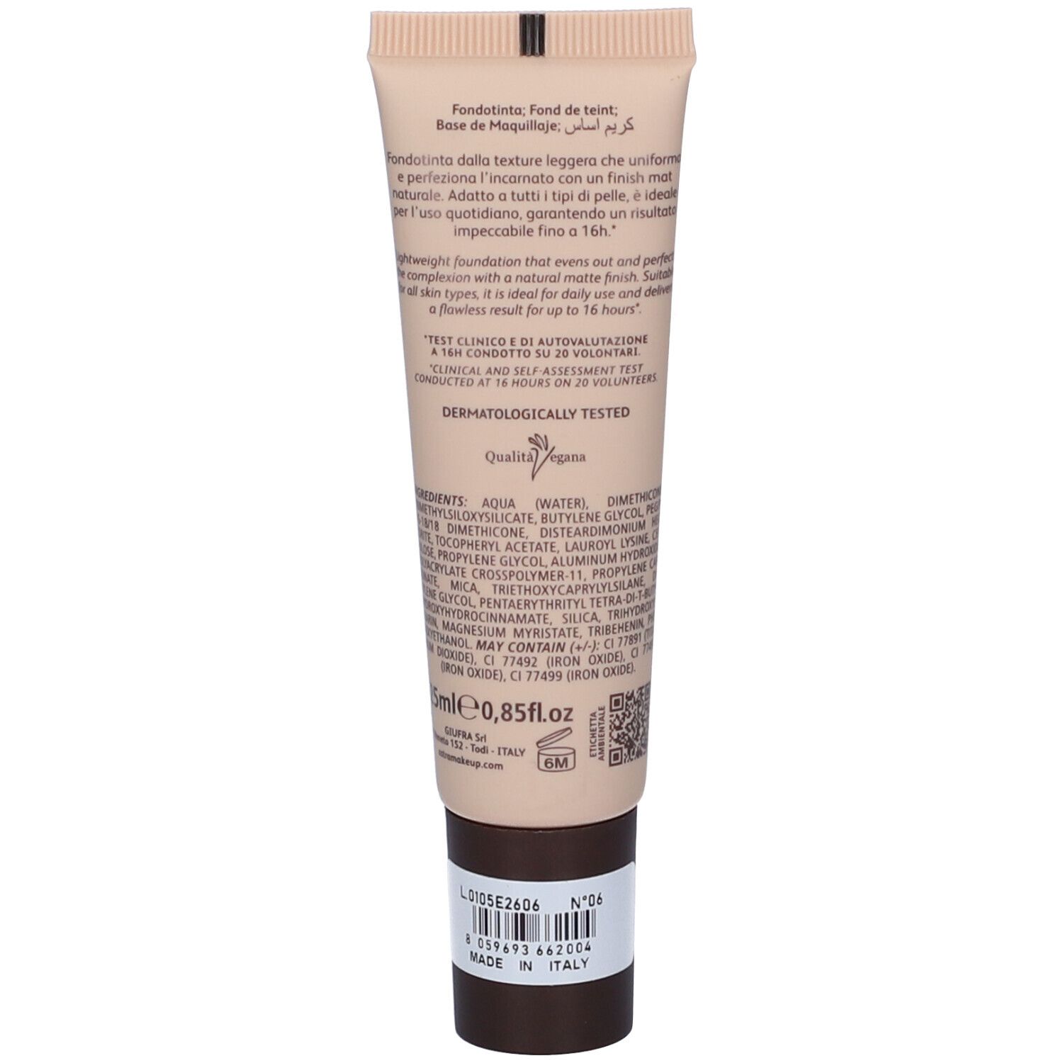 Retro di un tubo di fondotinta Astra Make-Up Mat & Gentle, 15ml.