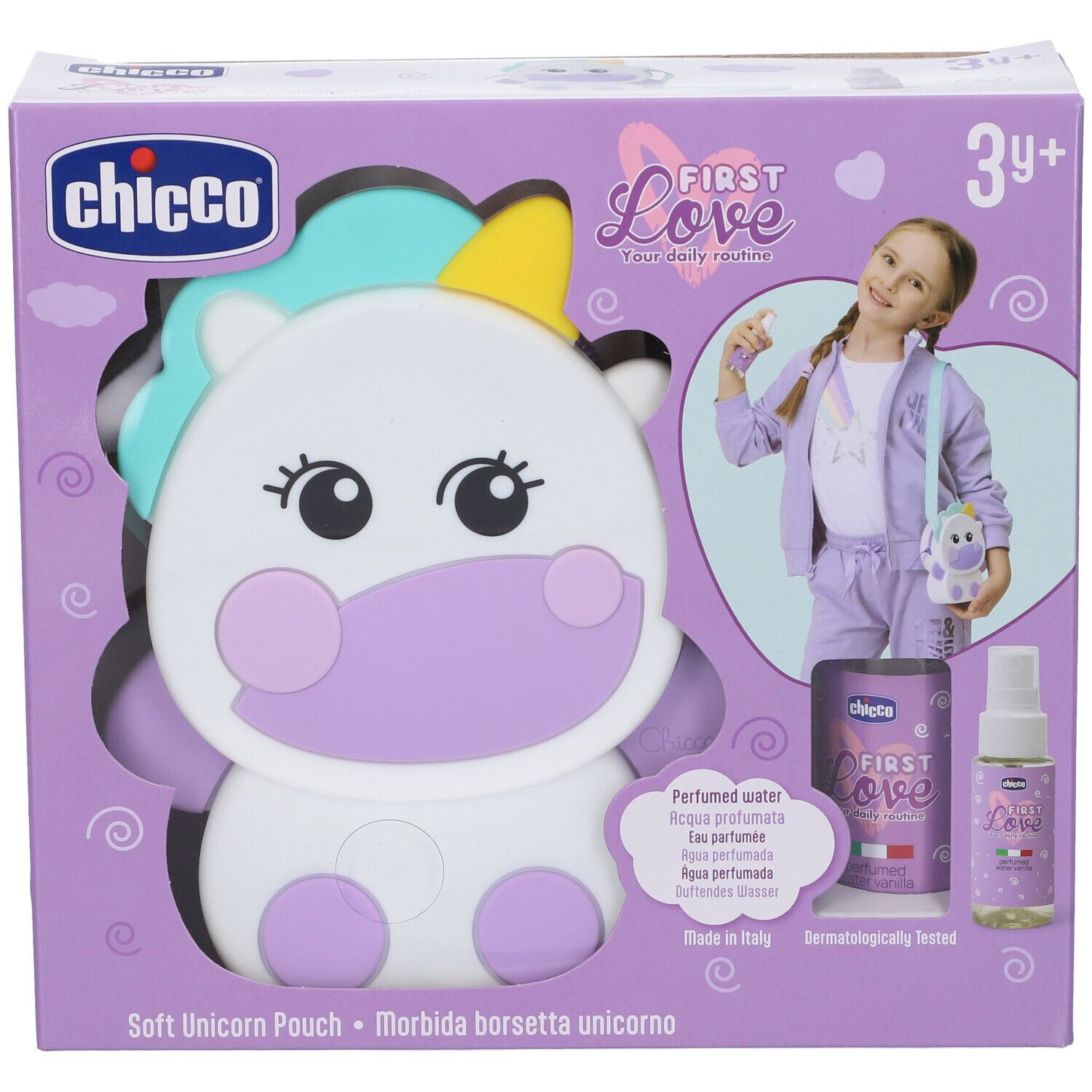 Chicco First Love Morbida borsetta unicorno. Acqua profumata per bambini dai 3 anni.