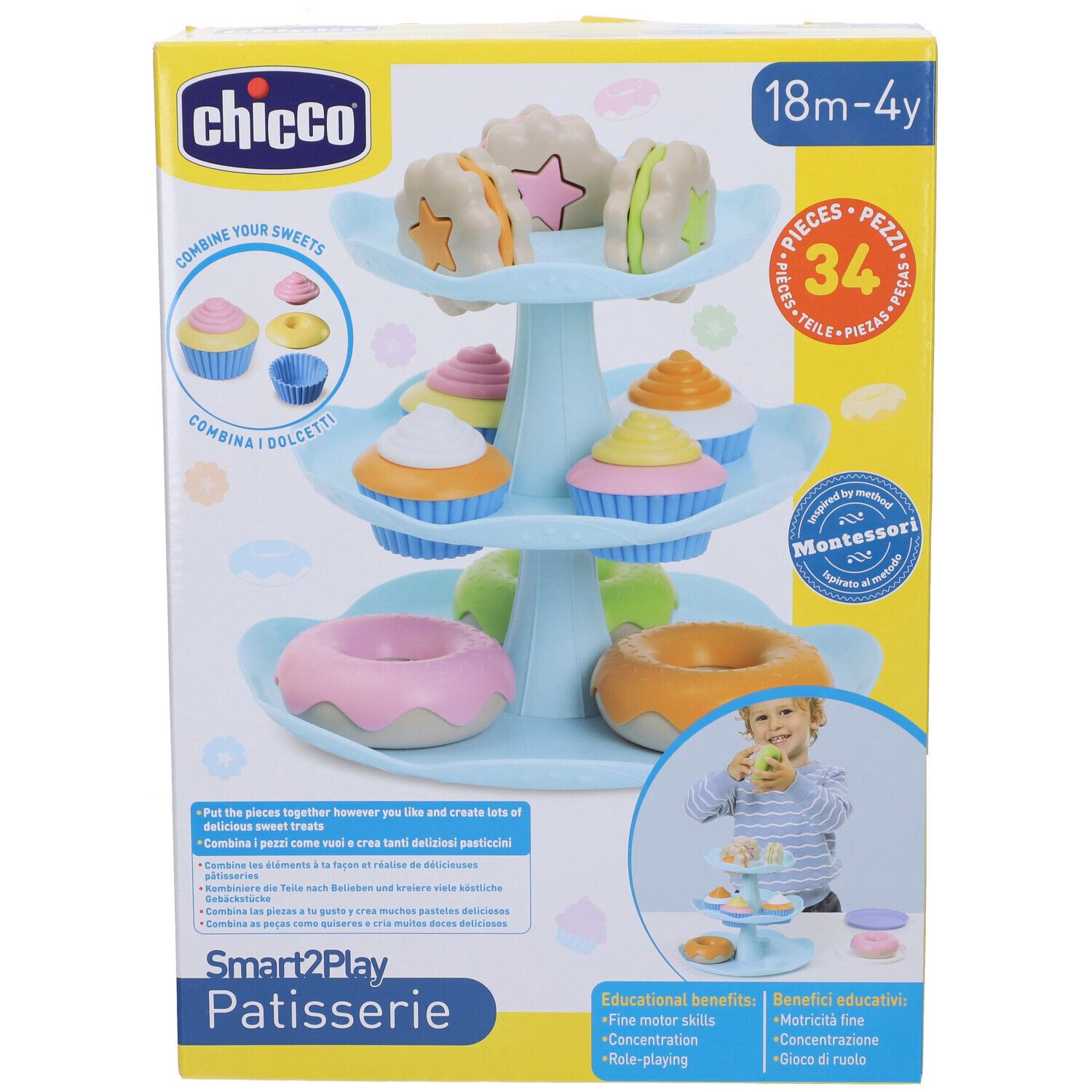 Gioco Chicco Smart2Play Pasticceria, 34 pezzi, per bambini da 18 mesi a 4 anni.