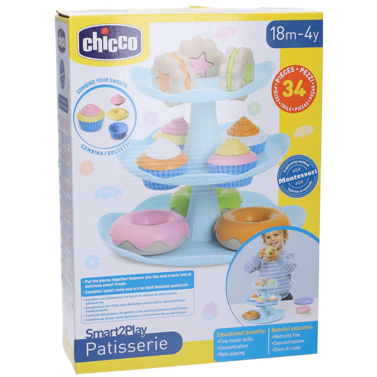 Gioco Chicco Smart2Play Patisserie, 34 pezzi, per bambini da 18 mesi a 4 anni.