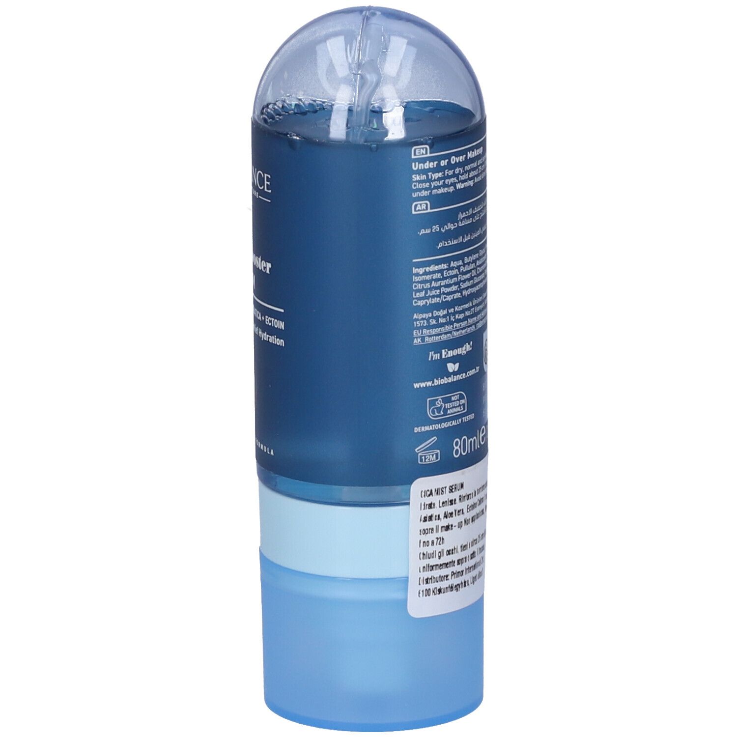 BioBalance Barrier Mist Serum, flacone da 80ml con erogatore.