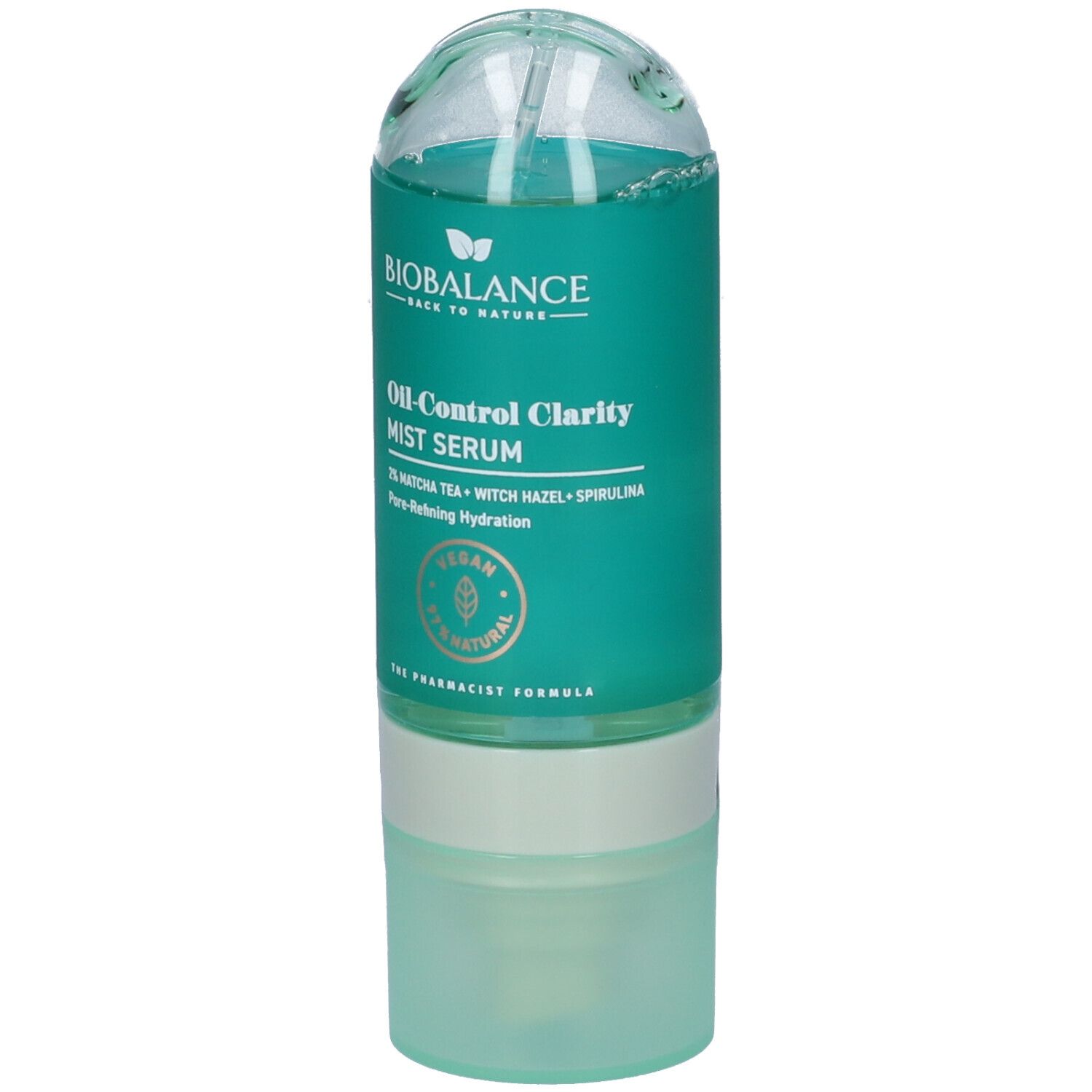 BioBalance Oil-Control Clarity Mist Serum con tè matcha, amamelide e spirulina.