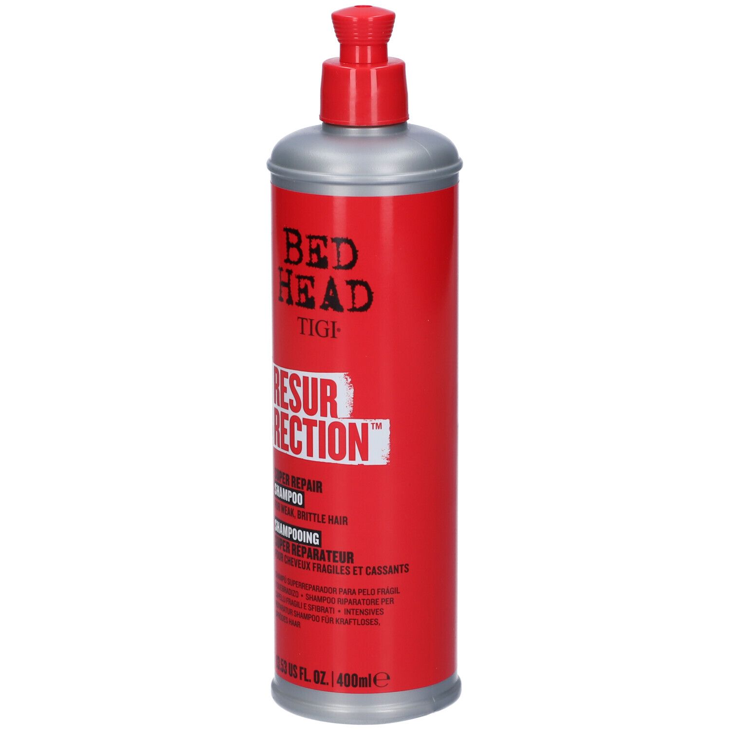 Flacone di shampoo Bed Head TIGI Resurrection, rosso, 400ml.