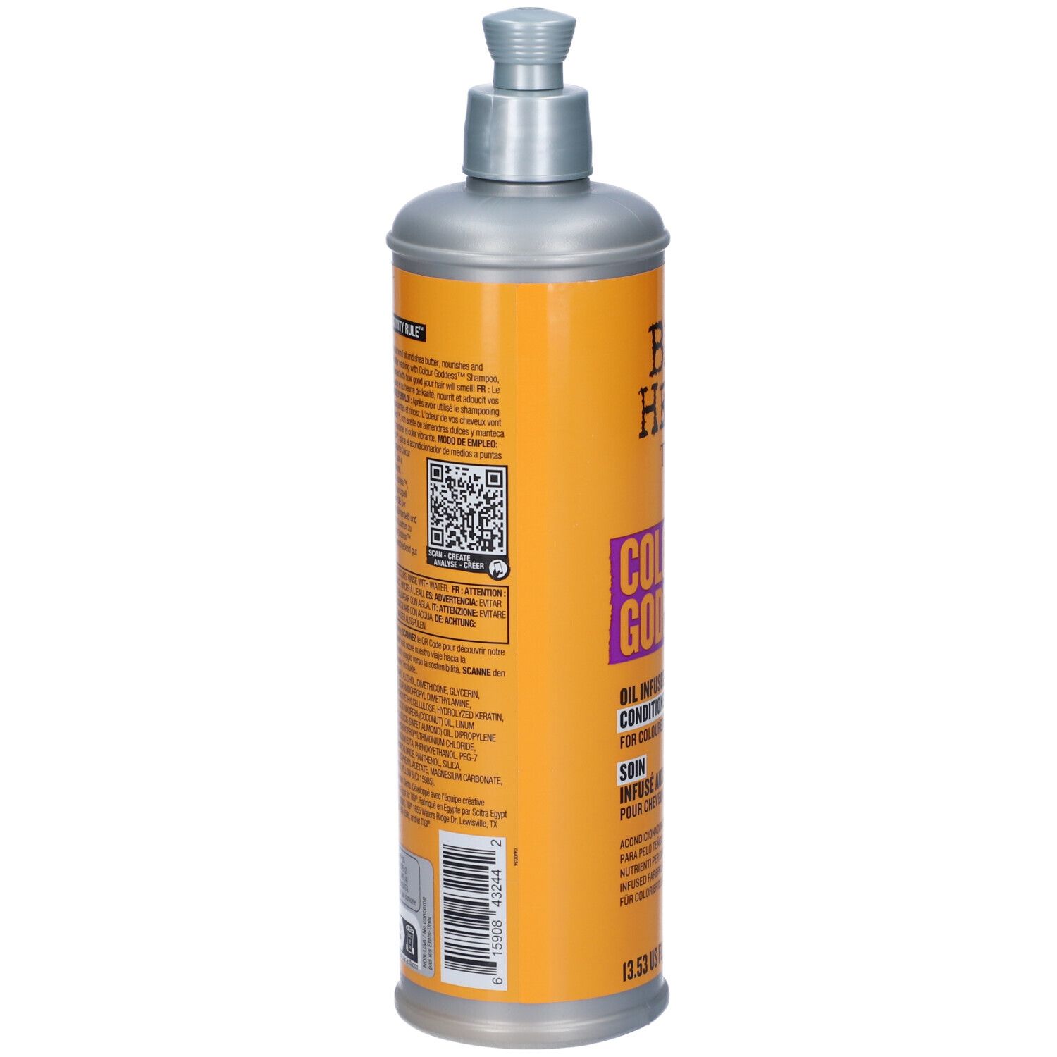 Bed Head Curls Rock Oil Infused Conditioner in flacone arancione con erogatore a pompa.