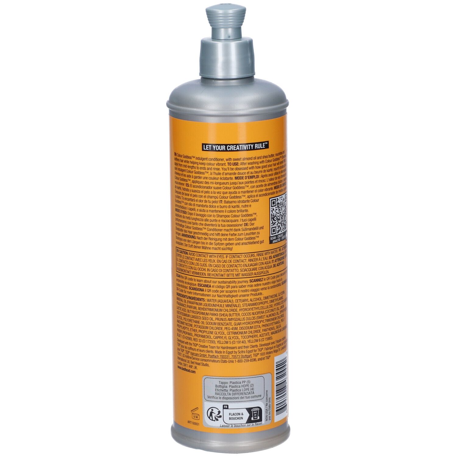 Shampoo idratante Bed Head TIGI Curls Rock, flacone da 400ml con dispenser.