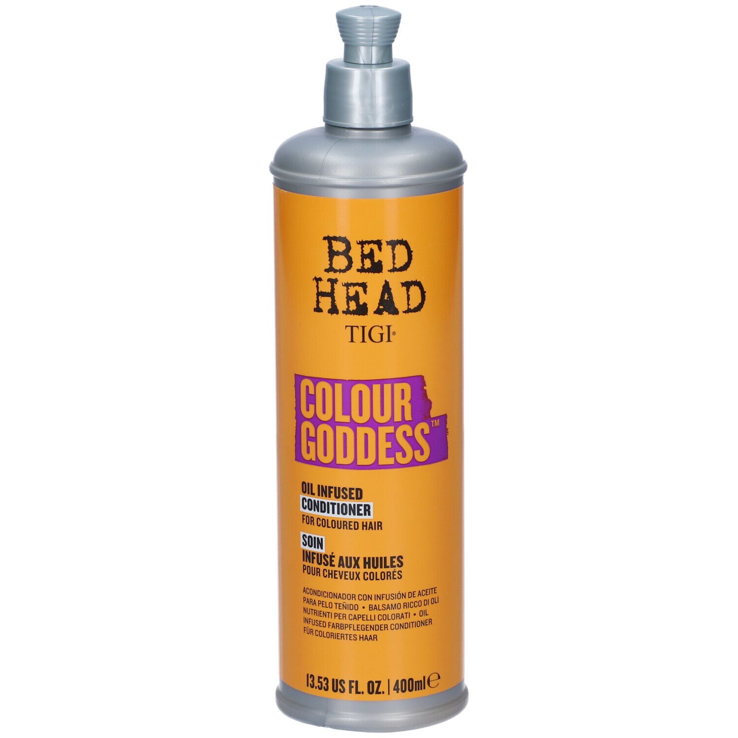 Balsamo Bed Head Colour Goddess in flacone arancione, 400 ml.