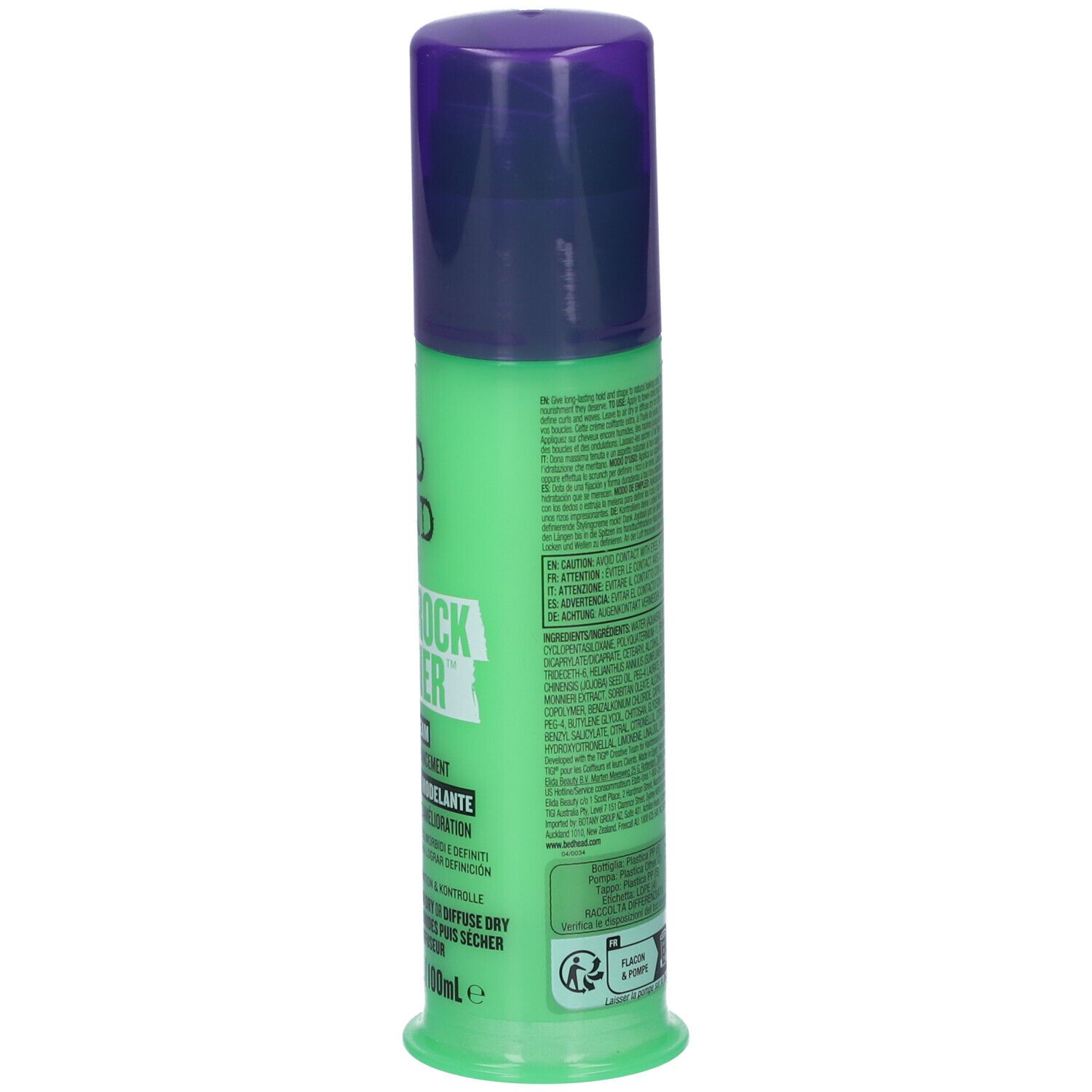 Lattina verde di lacca per capelli, tappo viola.