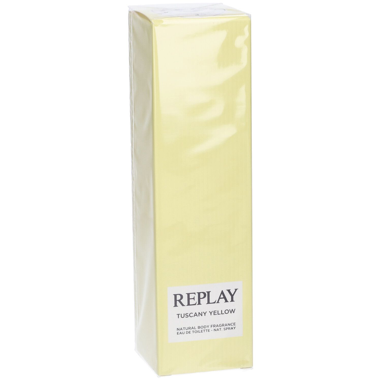 Replay Tuscany Yellow Eau de Toilette, flacone spray da 100ml in confezione giallo chiaro.