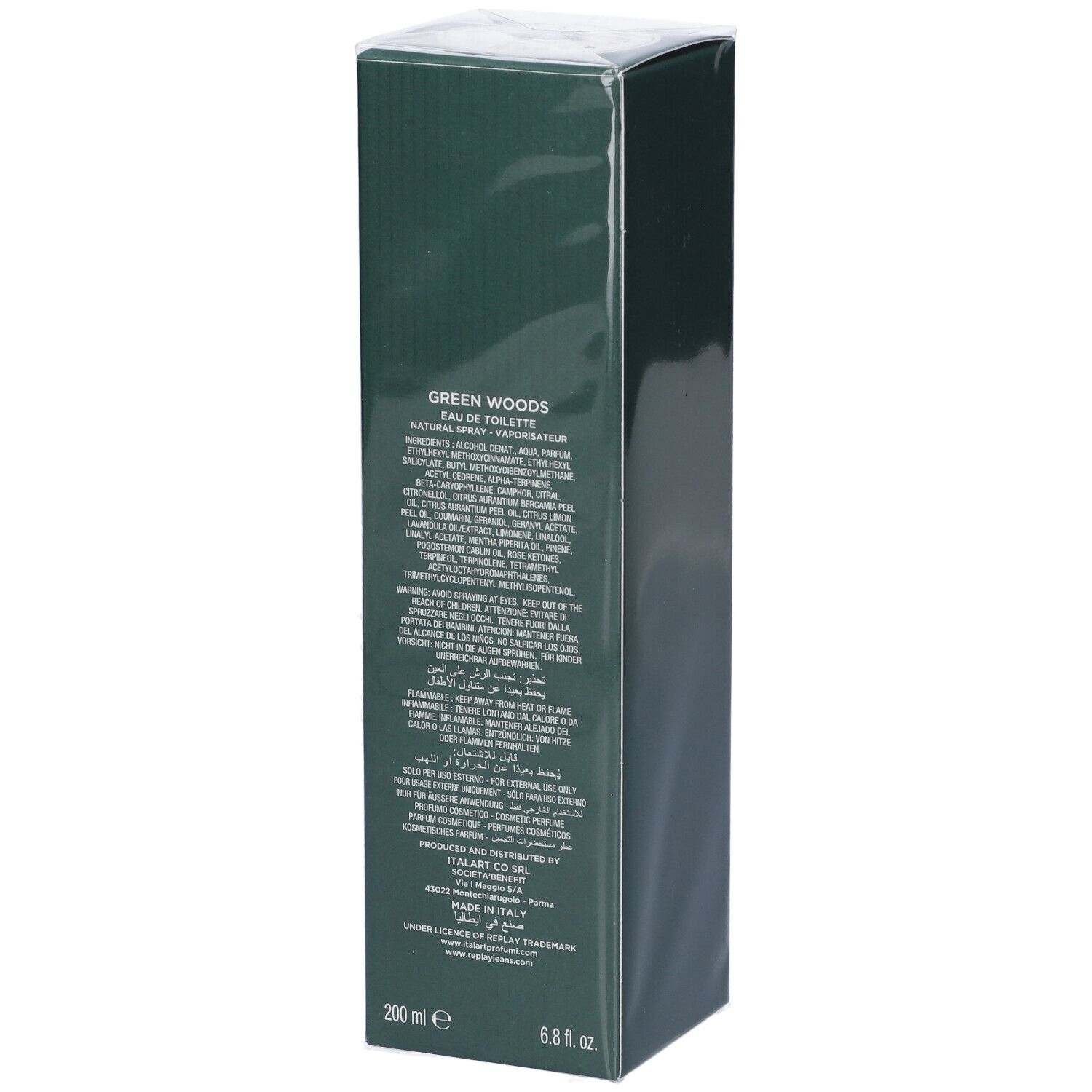 Scatola verde con "GREEN WOODS" Eau de Toilette, 200 ml.