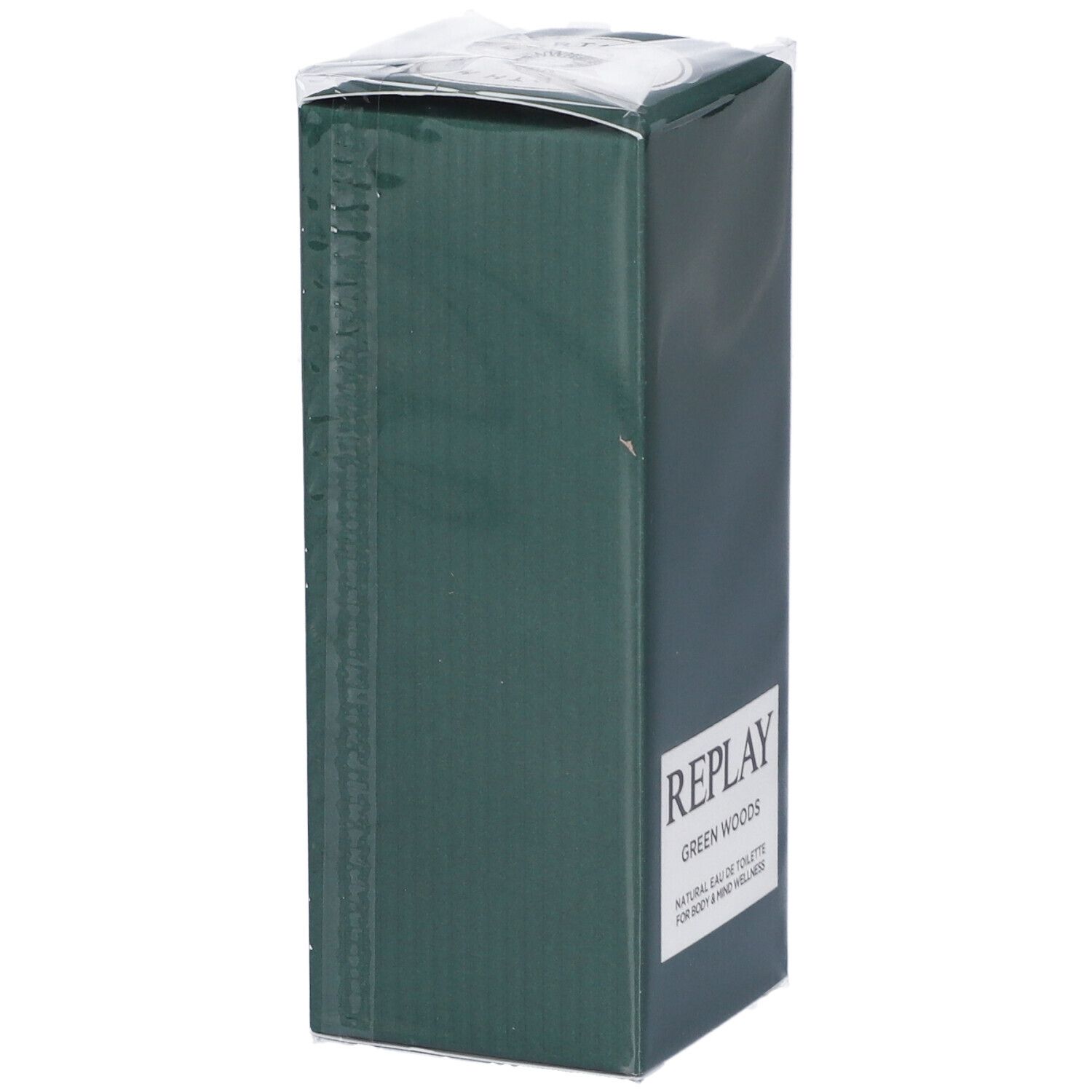Scatola verde scuro per REPLAY GREEN WOODS Natural Salts Eau de Toilette.