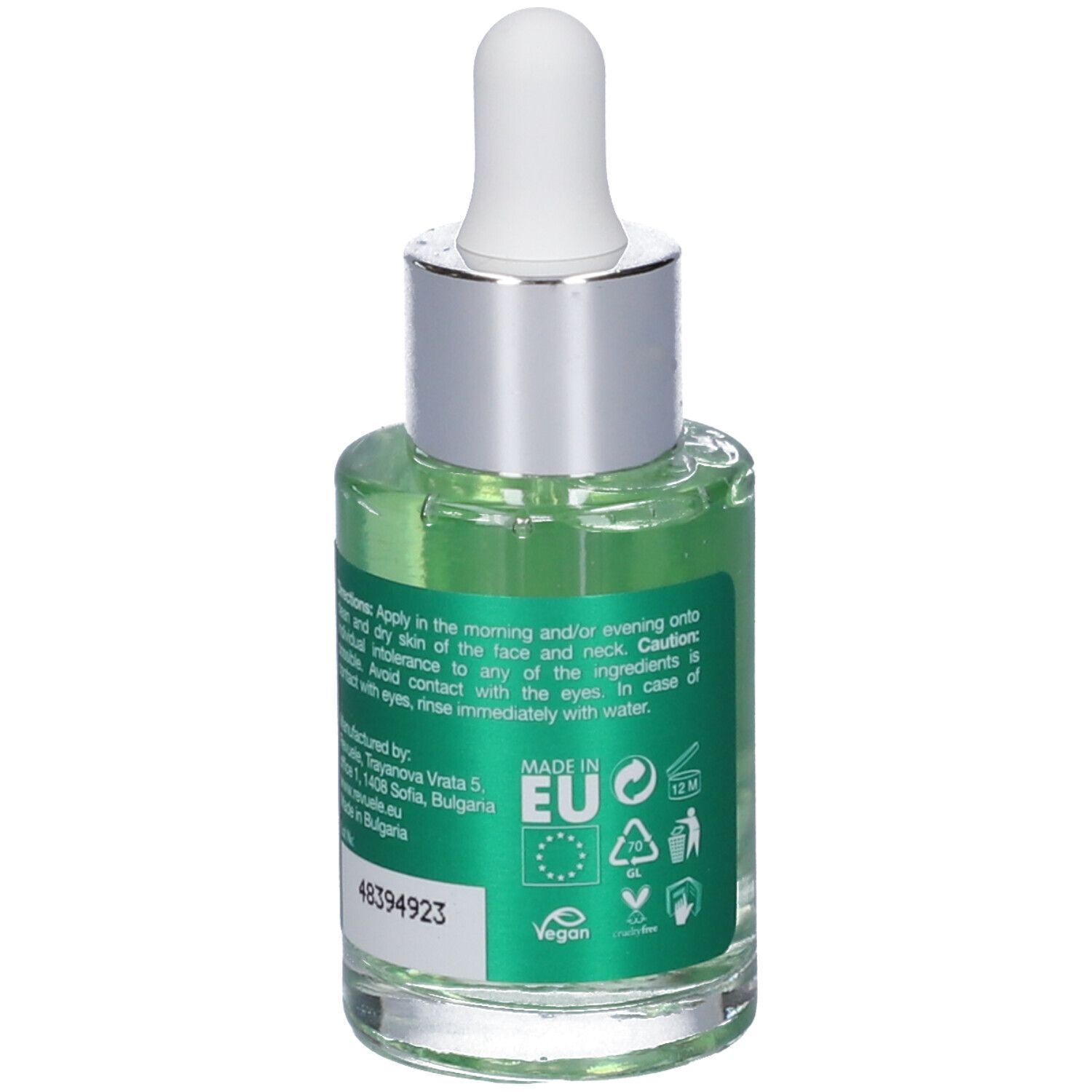 Siero verde in flacone di vetro con contagocce.