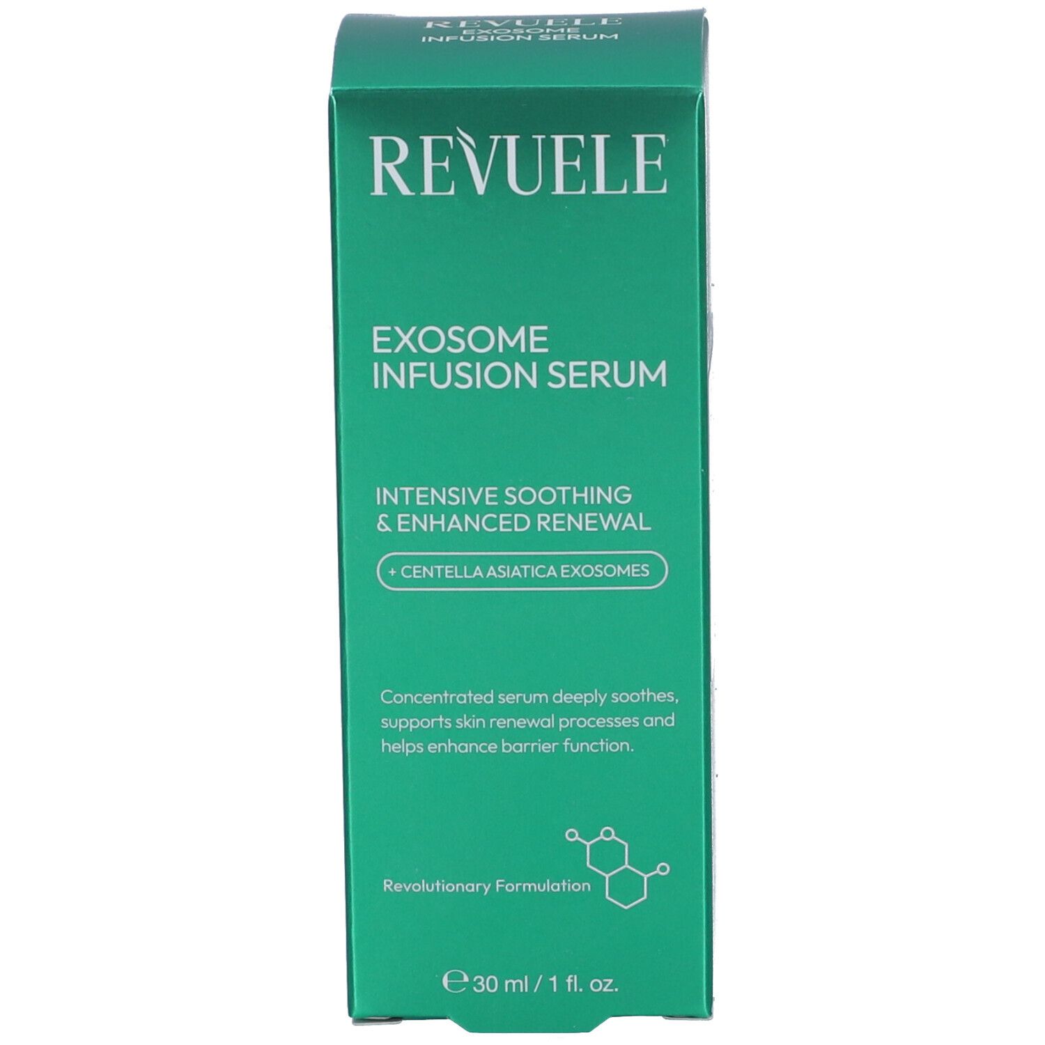 Flacone di siero Revuele Exosome Infusion con tappo argentato.