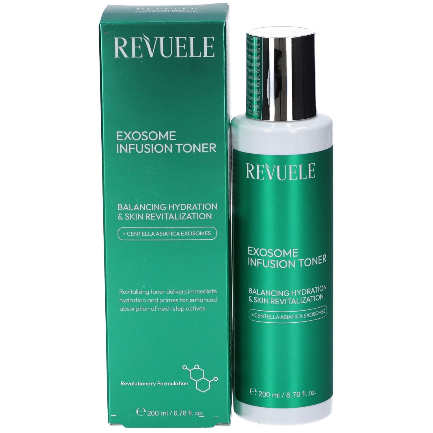 Flacone e scatola per "REVUELE EXOSOME INFUSION TONER".