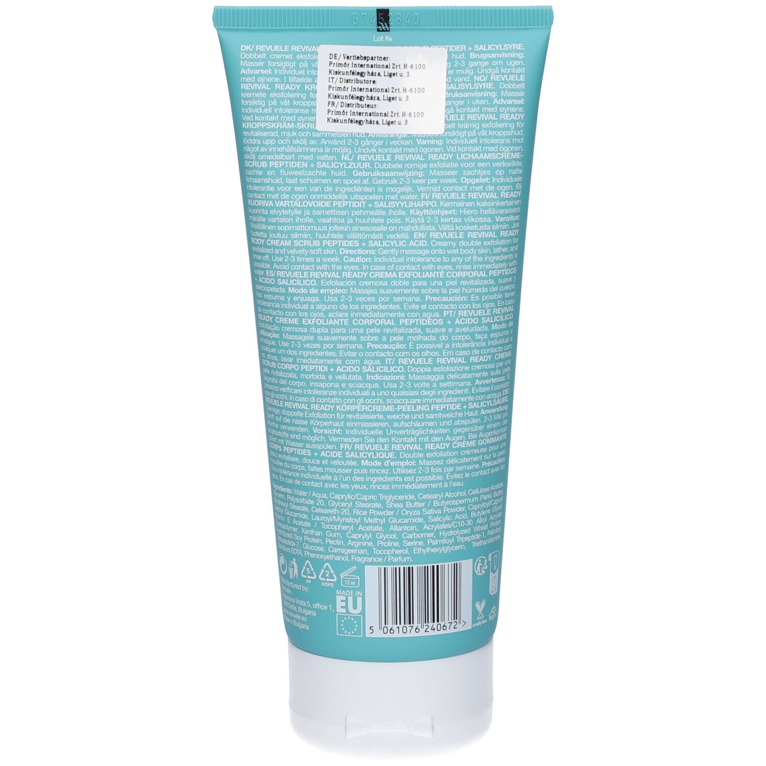 Tubo turchese con tappo a vite bianco, 200 ml.