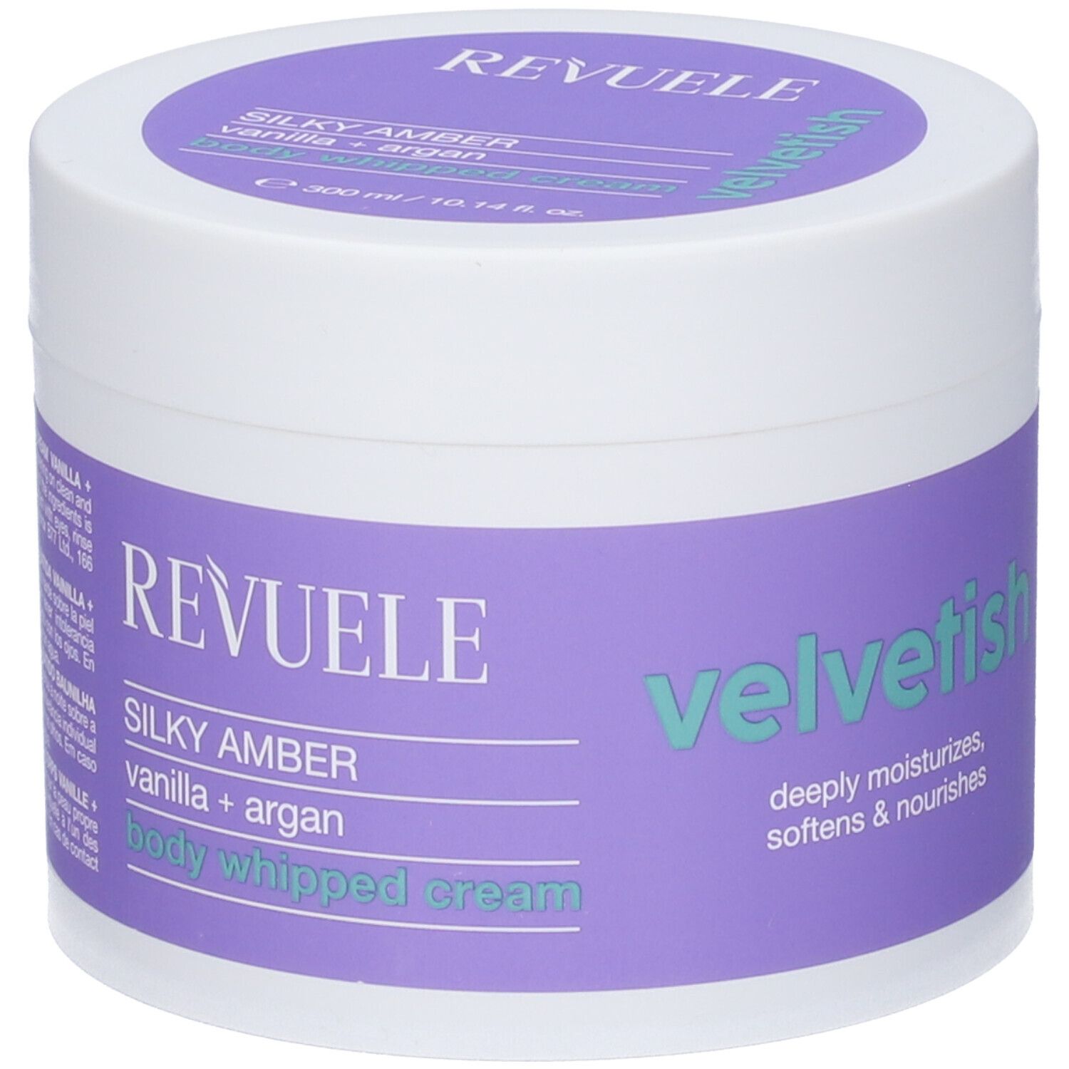 Barattolo di crema corpo montata Revuele Velvetish Silky Amber, 300ml.