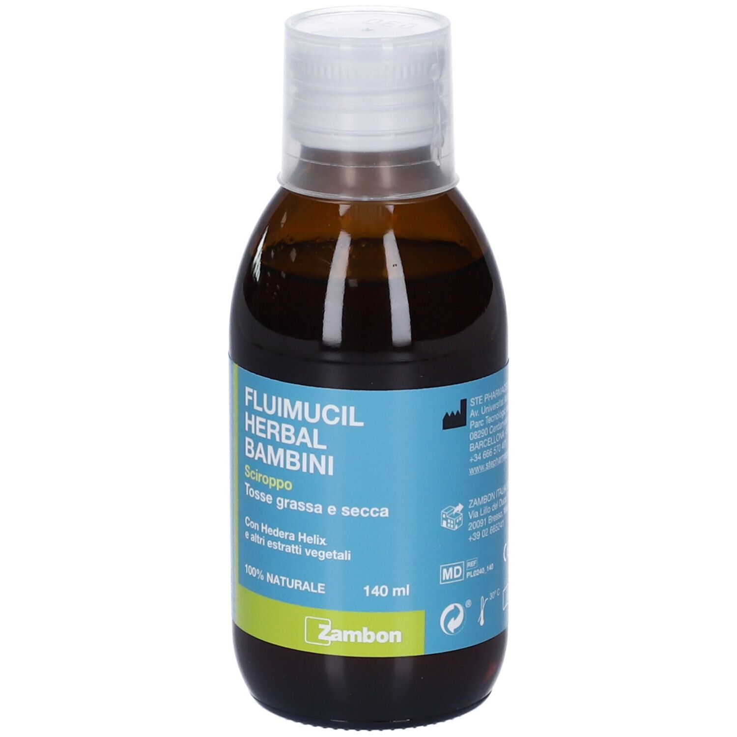 Fluimucil Herbal Bambini Sciroppo per la tosse per bambini, 140ml.