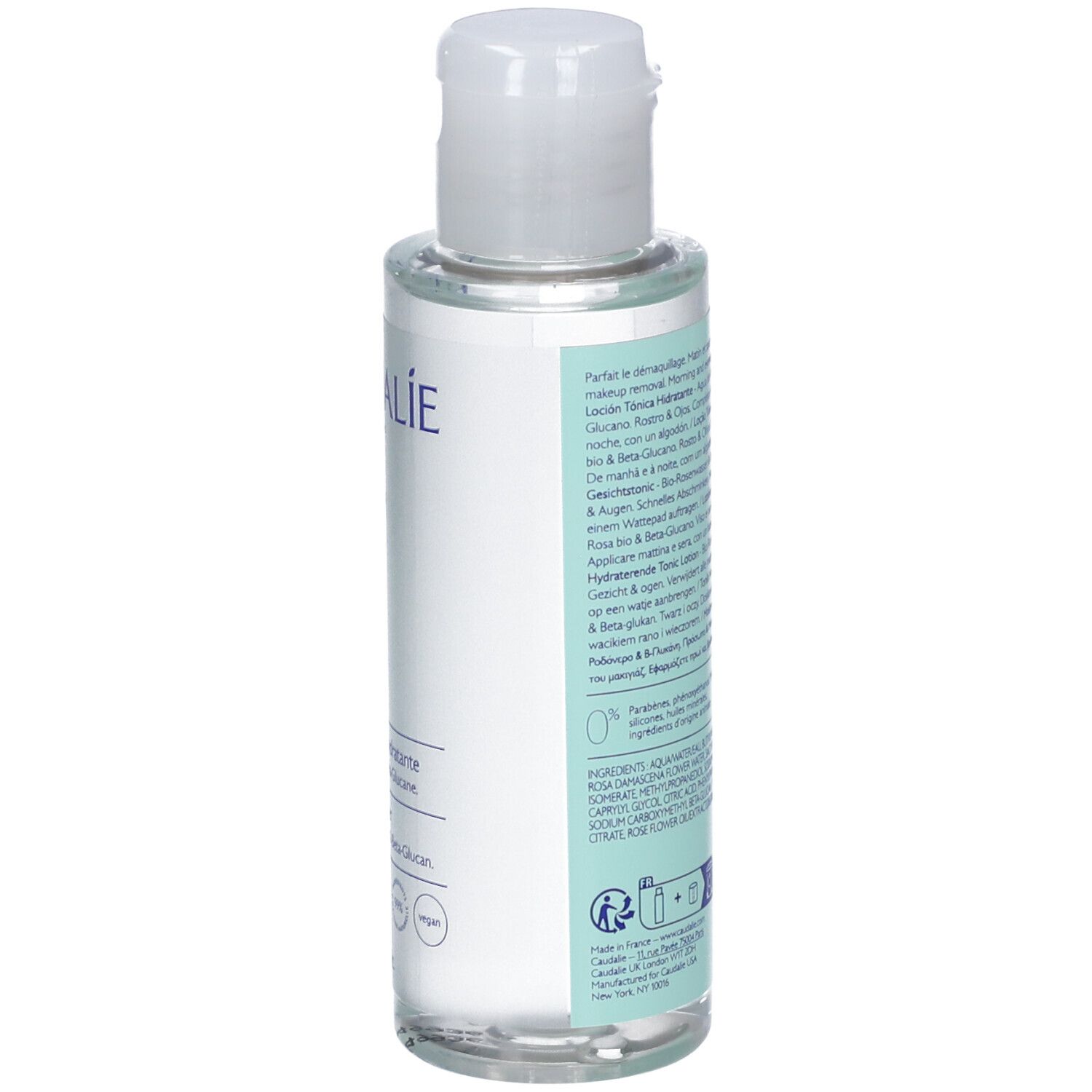 Caudalie Vinoclean Lozione Tonica Idratante con acqua di rosa bio e beta-glucano, 100ml.