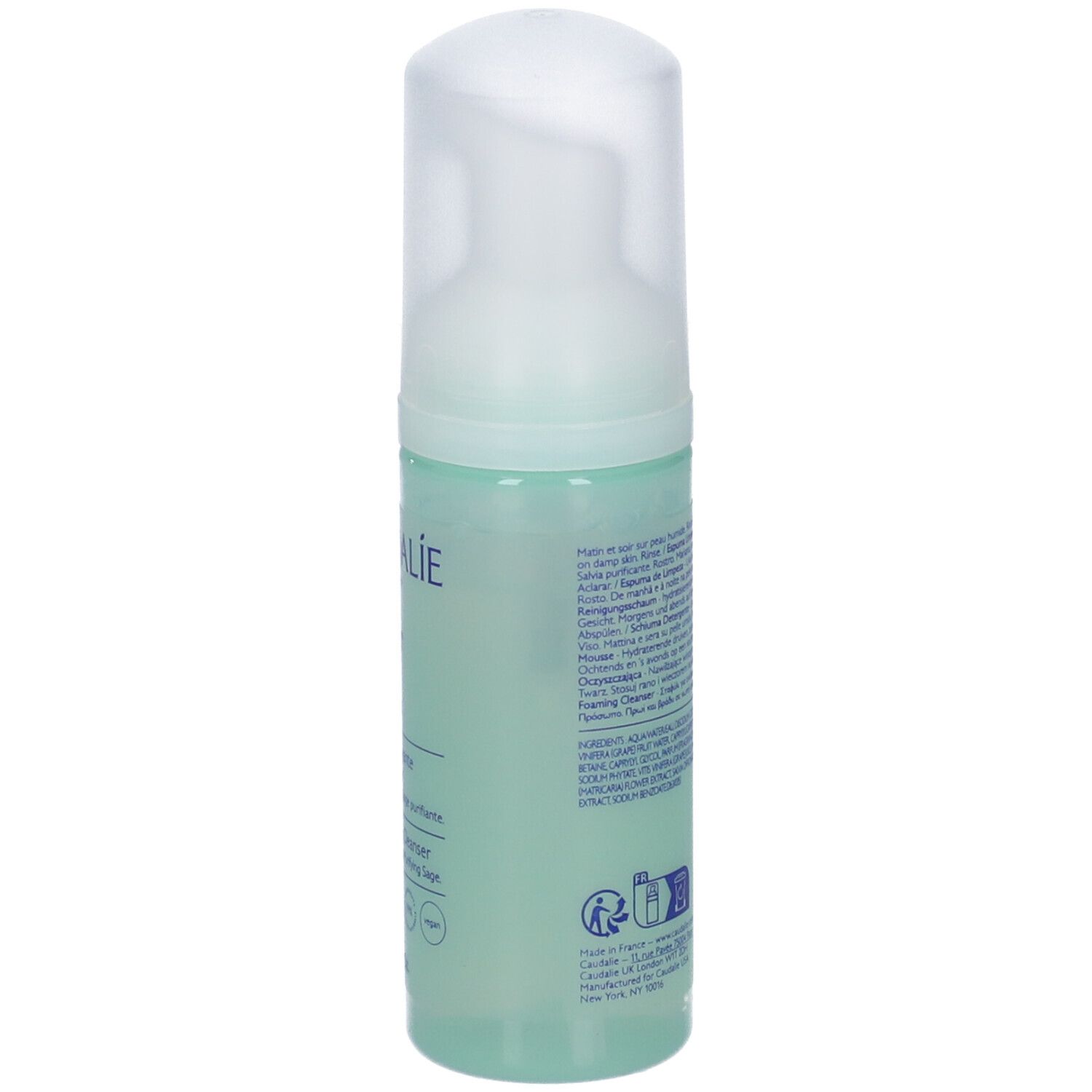 Retro Caudalie Vinoclean Mousse Detergente con ingredienti e certificazioni.