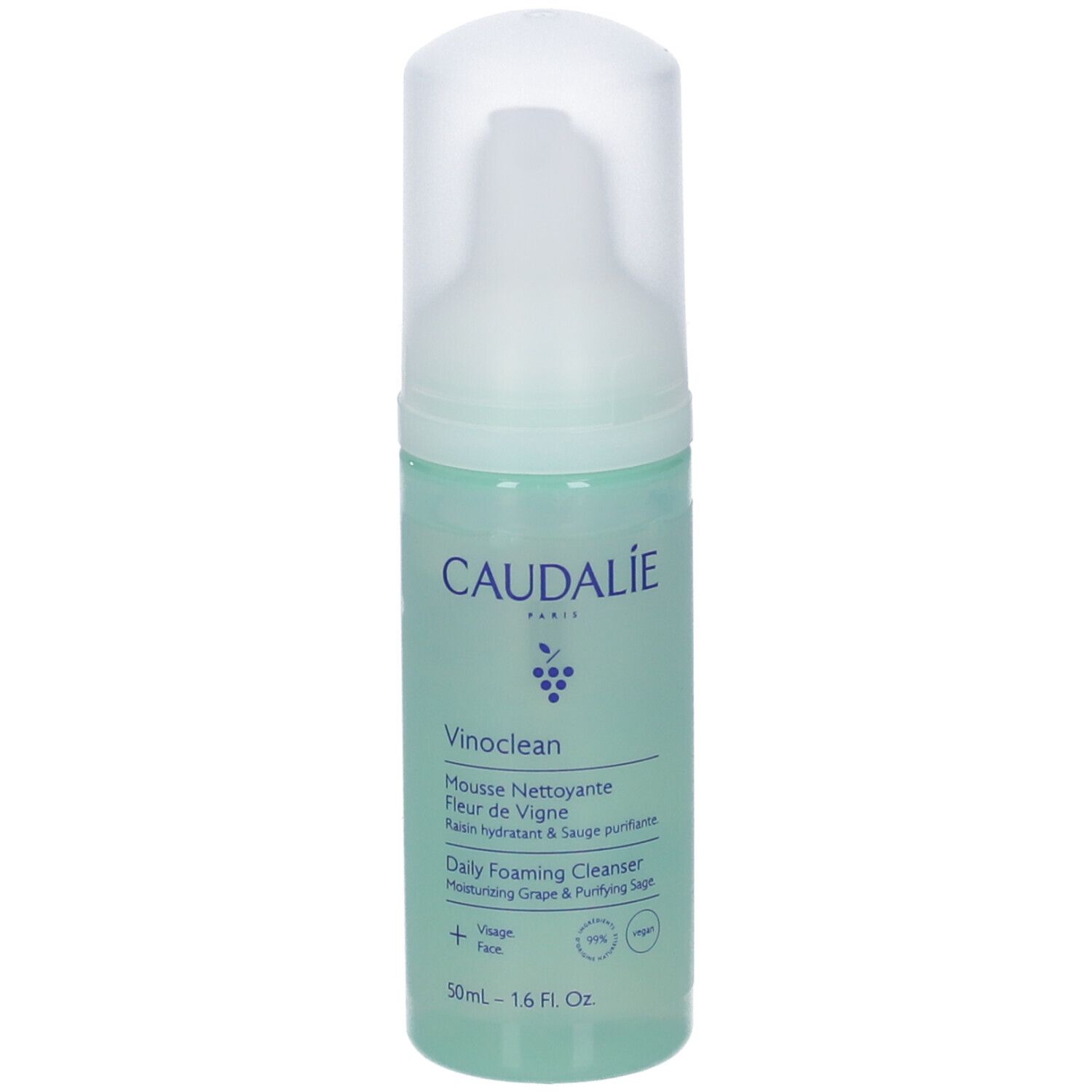 Caudalie Vinoclean Mousse Detergente Quotidiana, flacone con erogatore, 50ml.