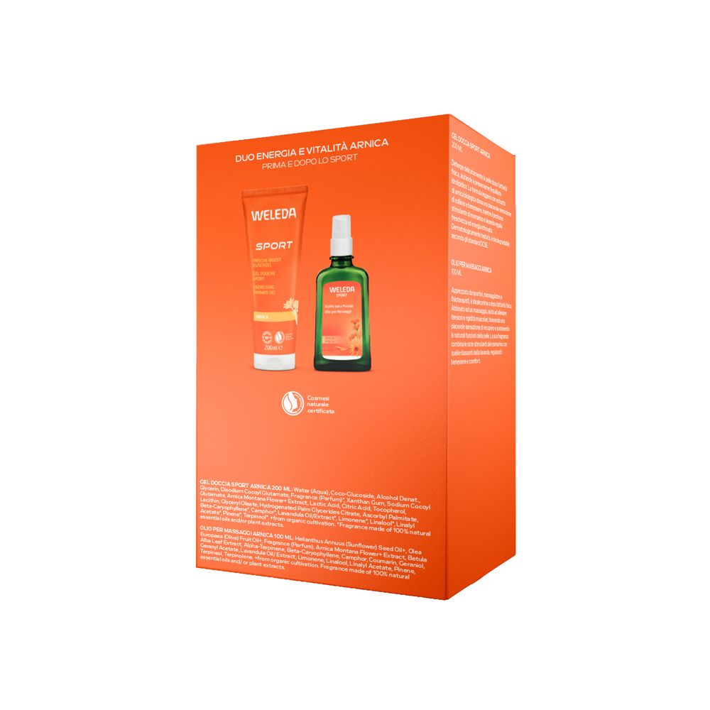 Weleda Sport Duo Energy & Power Set: bagnoschiuma e olio da massaggio in confezione regalo.