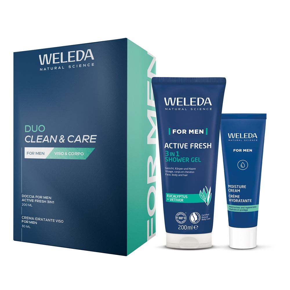 Weleda Duo Clean & Care For Men Doccia For Men Active Fresg 3 In 1 + Crema Idratante Viso For Men