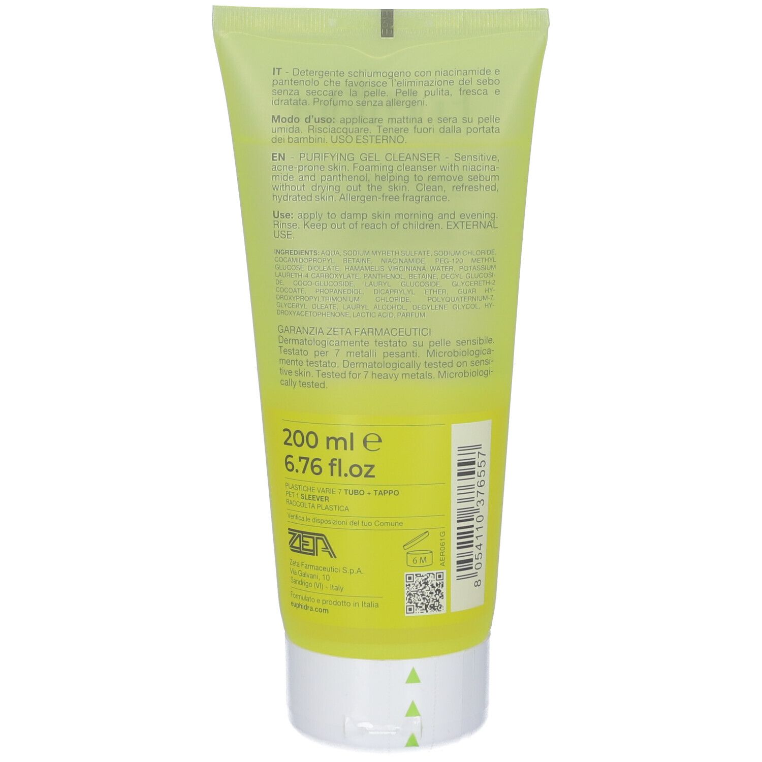 Tubo di detergente gel purificante, 200ml.