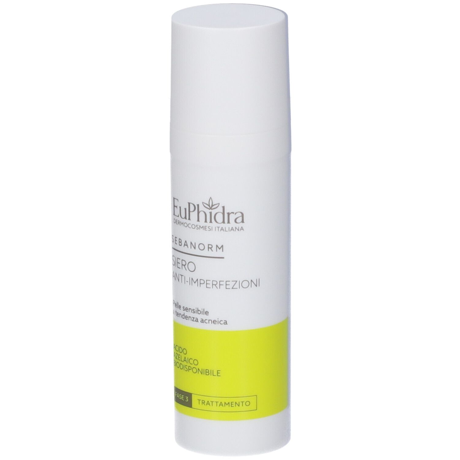 Flacone bianco con dispenser, Euphidra Siero Anti-Imperfezioni.