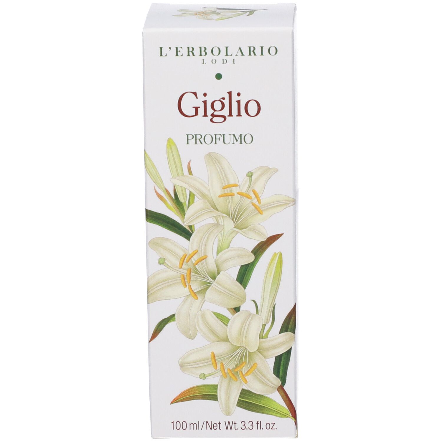 L'Erbolario Giglio Profumo Profumo in confezione da 100ml con motivo di gigli.