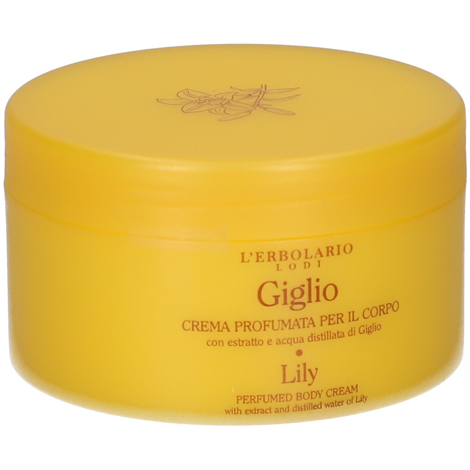 Vasetto giallo L'Erbolario Giglio Crema Corpo con estratto di giglio.