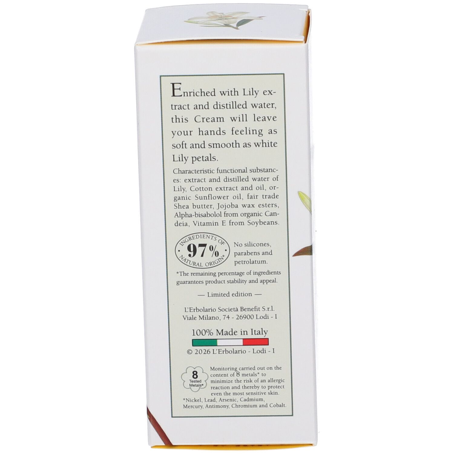 Confezione per crema mani L'Erbolario Lily, 75ml.