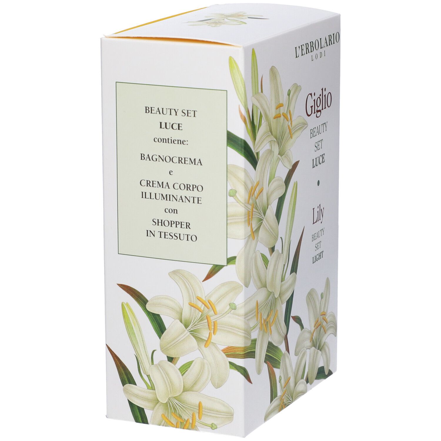 Beauty Set Luce con bagnoschiuma, crema corpo e shopper in tessuto. L'Erbolario.